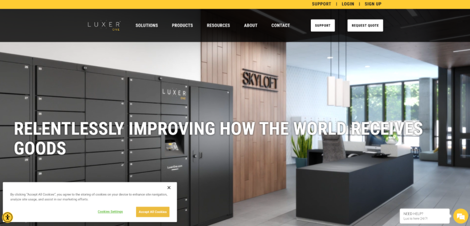 Luxer One smart lockers for workplaces used in offices for secure package and device storage