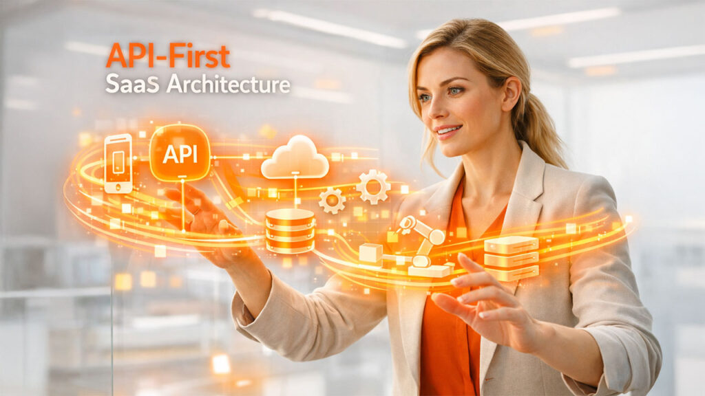 API-first SaaS architecture built with Node.js showing scalable backend services and integrations