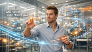 Node.js for SaaS architecture showing scalable backend and real-time processing