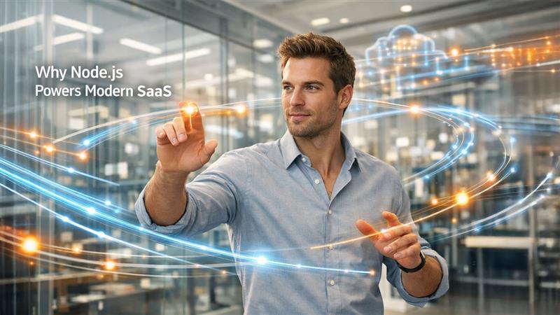 Node.js for SaaS architecture showing scalable backend and real-time processing