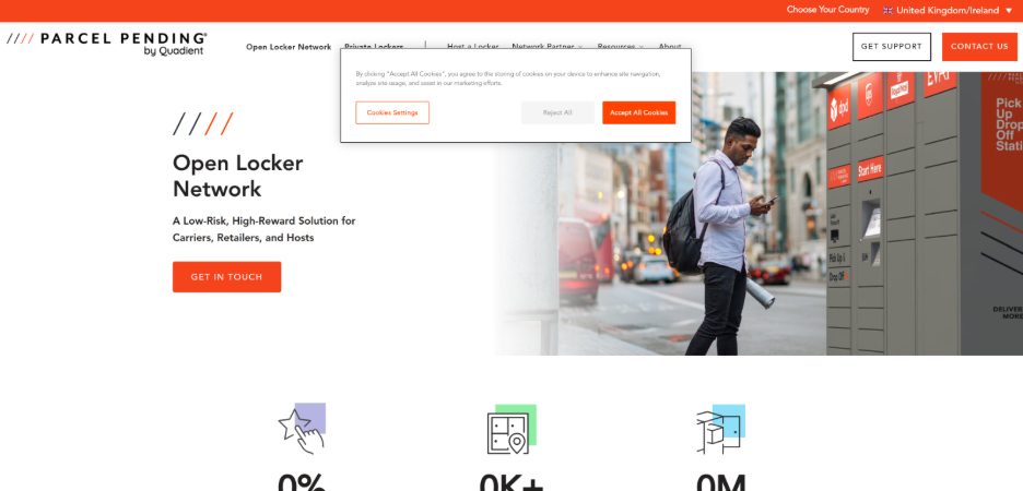 Smart lockers for workplaces by Quadient used for parcel management and hybrid workplace logistics