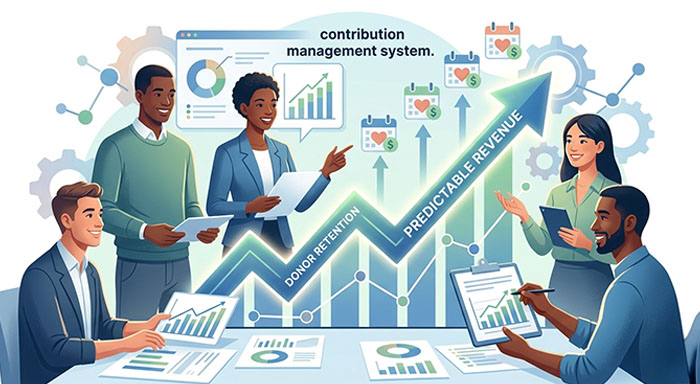 Recurring payments concept showing donor contributing money to nonprofit