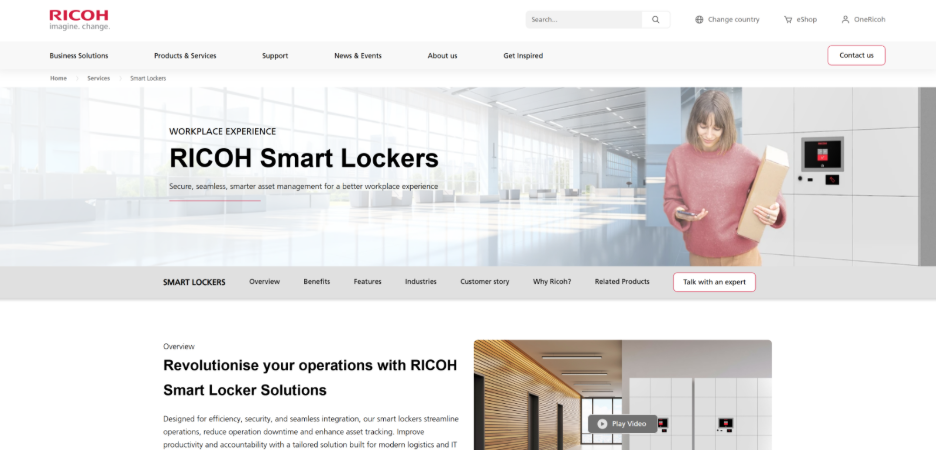 Ricoh smart lockers for workplaces integrated with workplace technology and device management systems