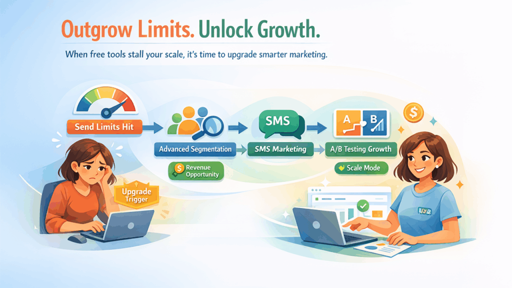 Shopify apps for marketing automation showing free plan limitations and upgrade to paid features