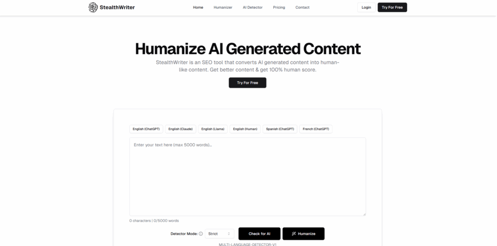 StealthWriter AI humanizer tool rewriting AI generated text into human like content
