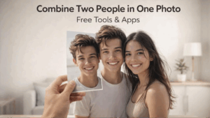 combine two people in one photo using AI photo editing tool