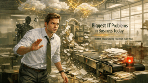 Common IT challenges in businesses including downtime cybersecurity and system issues