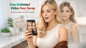 AI video face swap tool replacing a face in a video using advanced facial recognition technology