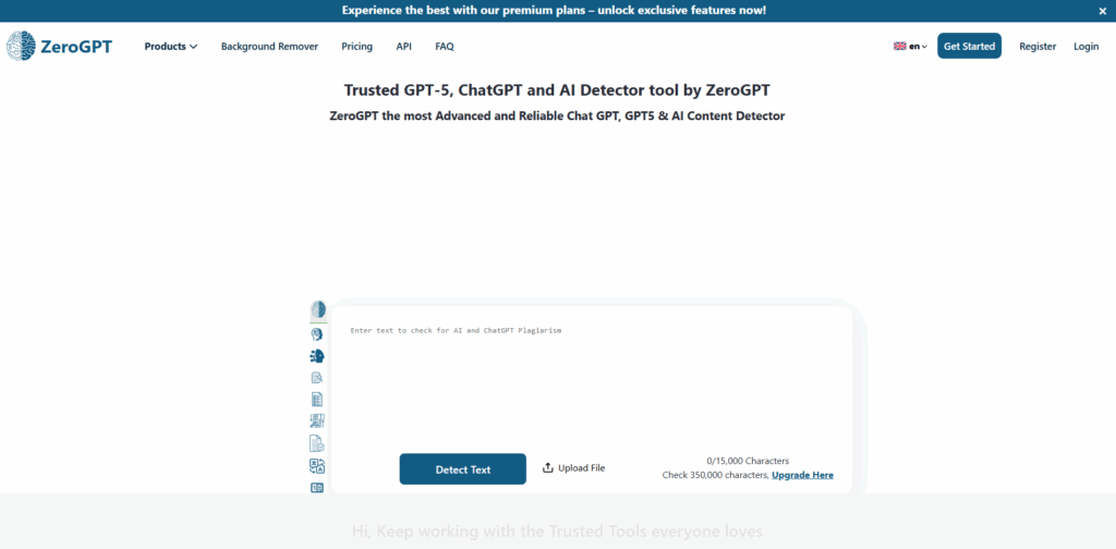 ZeroGPT AI humanizers tool interface showing AI text detection and rewriting features