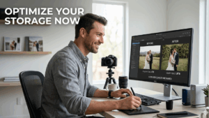 AI photo storage optimization using intelligent compression to reduce image file size without losing quality