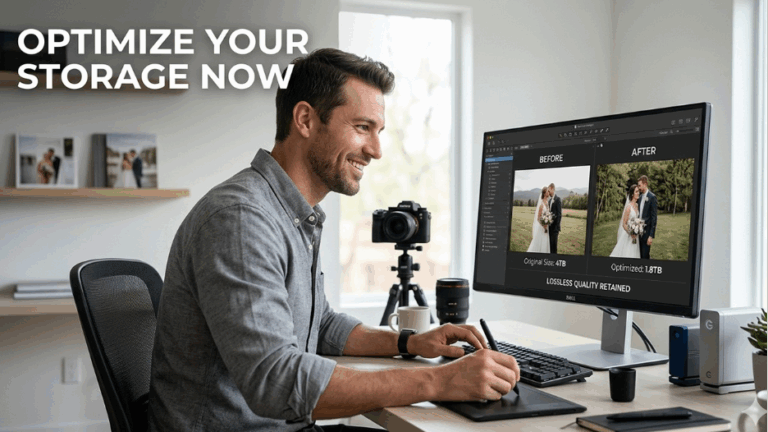 AI photo storage optimization using intelligent compression to reduce image file size without losing quality