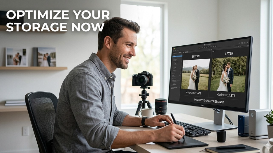 AI photo storage optimization using intelligent compression to reduce image file size without losing quality