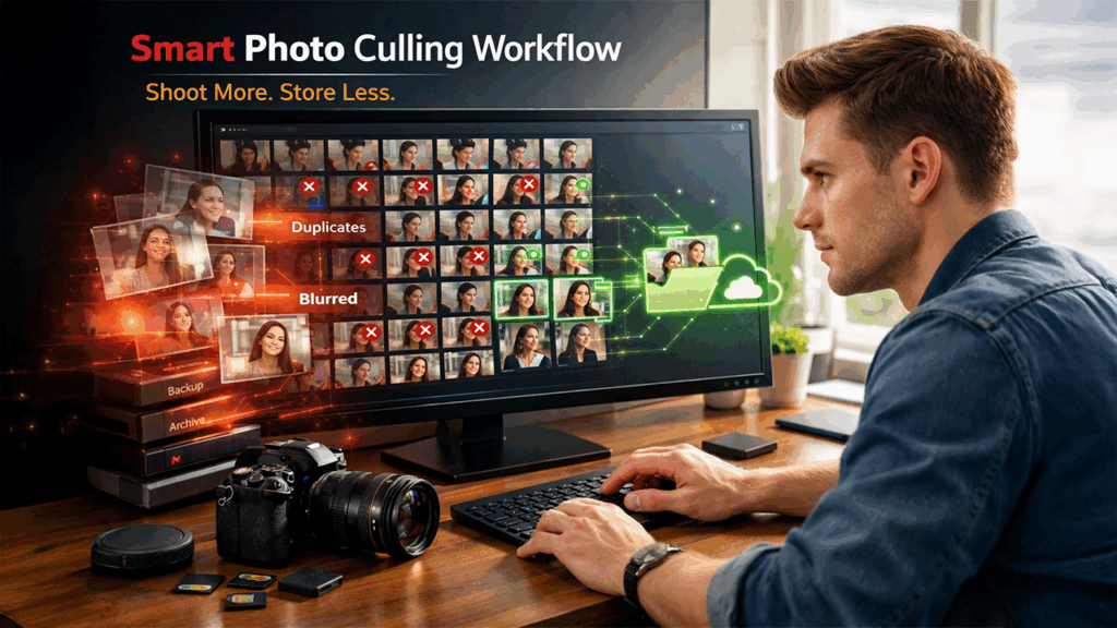 AI photo storage optimization through smart shooting and culling to reduce unnecessary image files