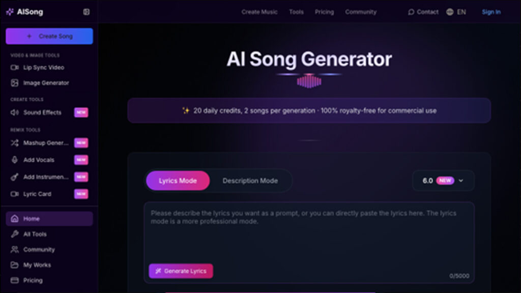 AIsong AI music tools generating audio landscapes and custom music tracks using artificial intelligence