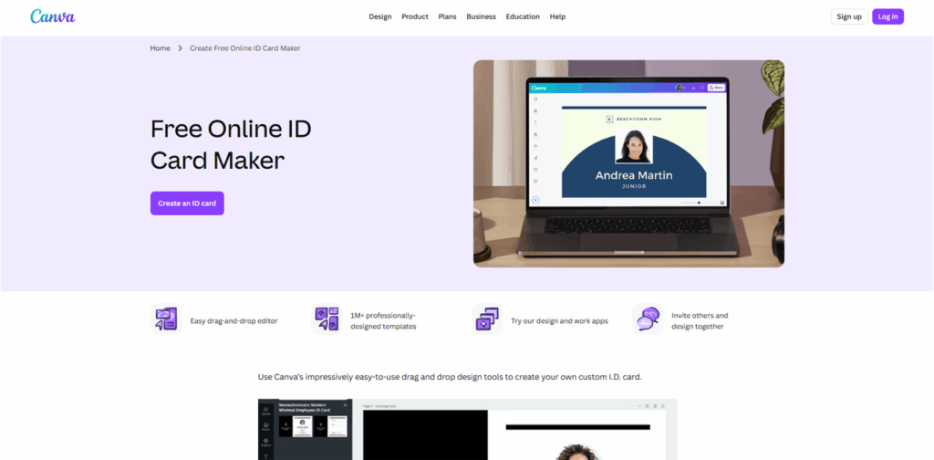 Canva interface used as an ID Card Maker Tool for designing simple ID cards