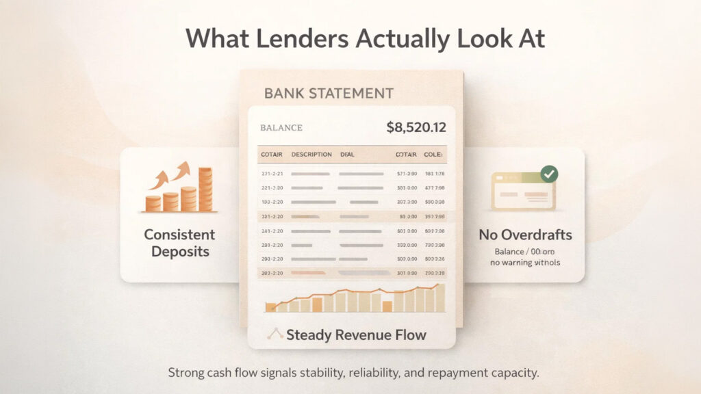 Lenders evaluating cash flow and financial statements of a small business