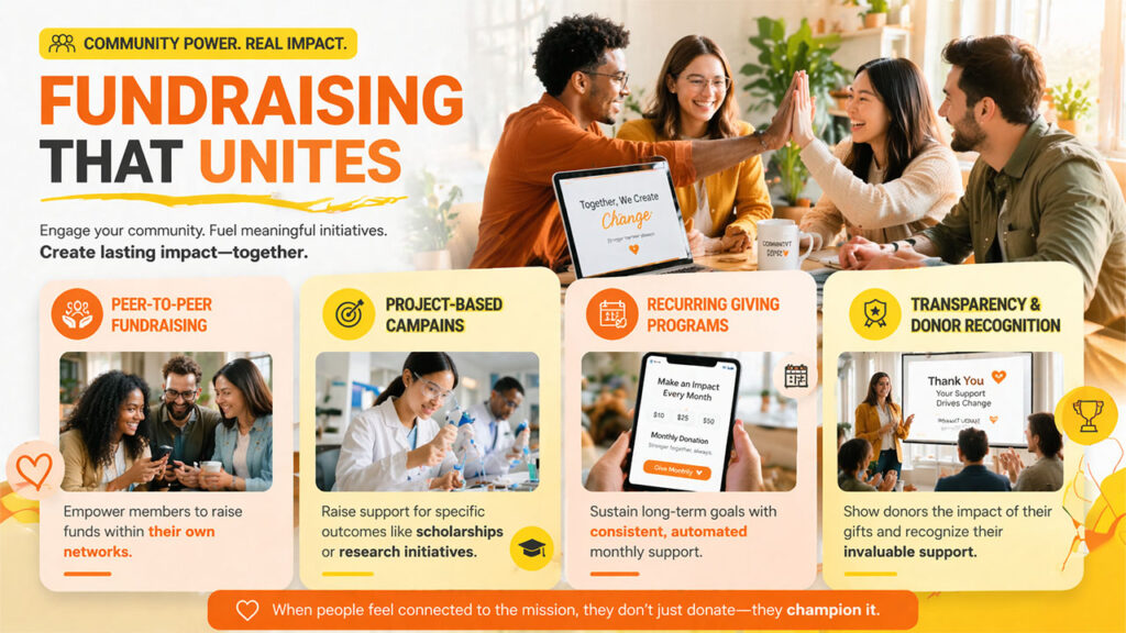 Community-driven fundraising as part of monetization strategies for associations and donor support initiatives