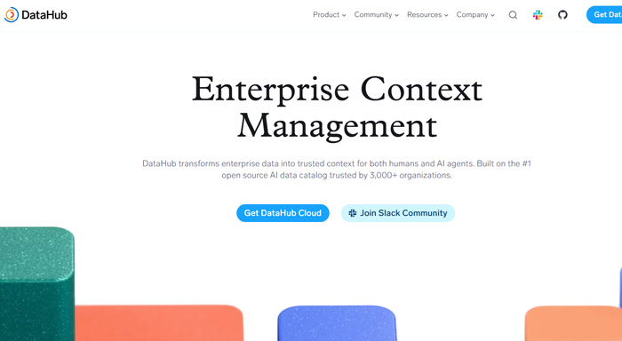 DataHub platform interface for data catalog and metadata management tools with data lineage and governance features