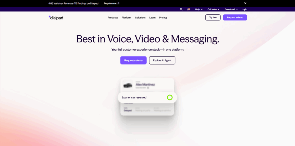 Dialpad phone system with AI call transcription and business communication tools