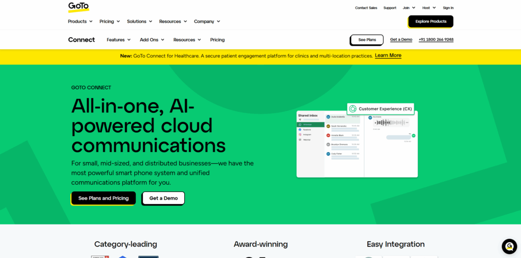 GoTo Connect phone system interface for business communication and VoIP management