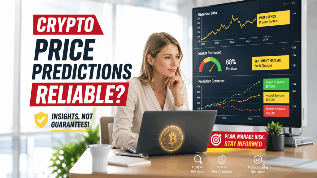Chart showing crypto price predictions reliability with market volatility and risk analysis.