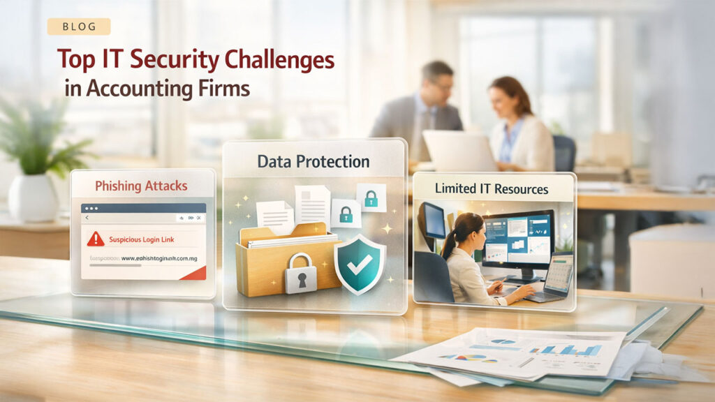Top IT security challenges in accounting firms including phishing attacks, data protection, and limited IT resources