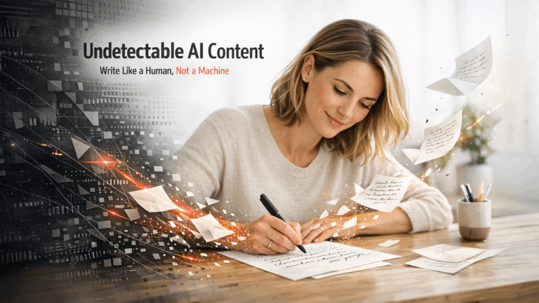 Undetectable AI content writing process showing humanized natural text optimization