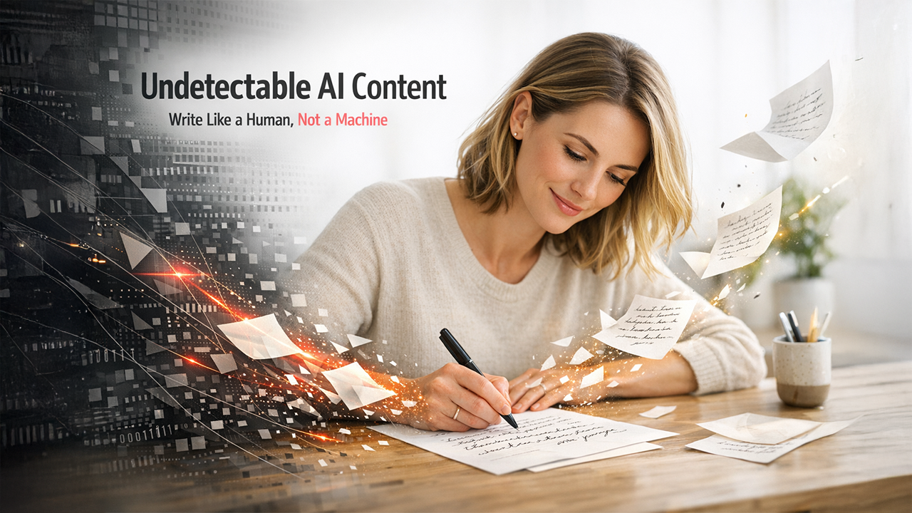 Undetectable AI content writing process showing humanized natural text optimization