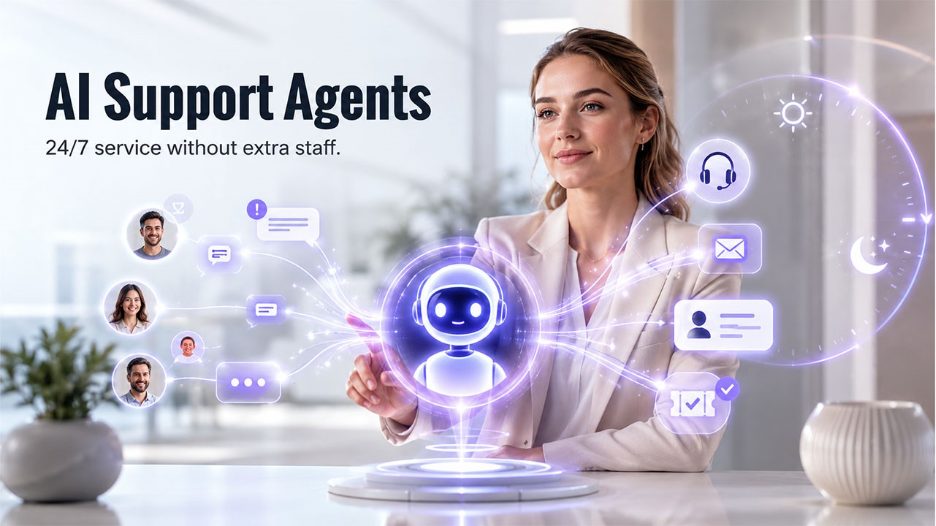 AI agents for customer support providing 24/7 automated assistance across chat and messaging platforms