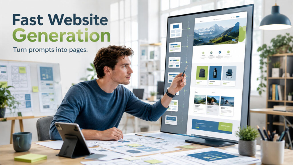 AI builders generating modern websites quickly using automated no-code development tools