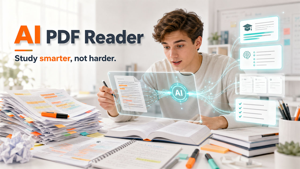 Student using AI Reading PDF Tools on a laptop to summarize and study academic documents
