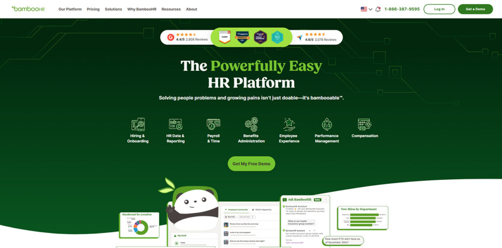 BambooHR software interface for employee tracking and HR management in mid-market businesses