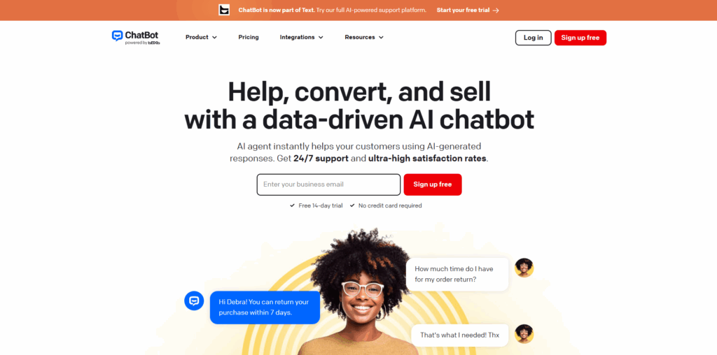 ChatBot.com conversational AI platform with workflow automation for websites