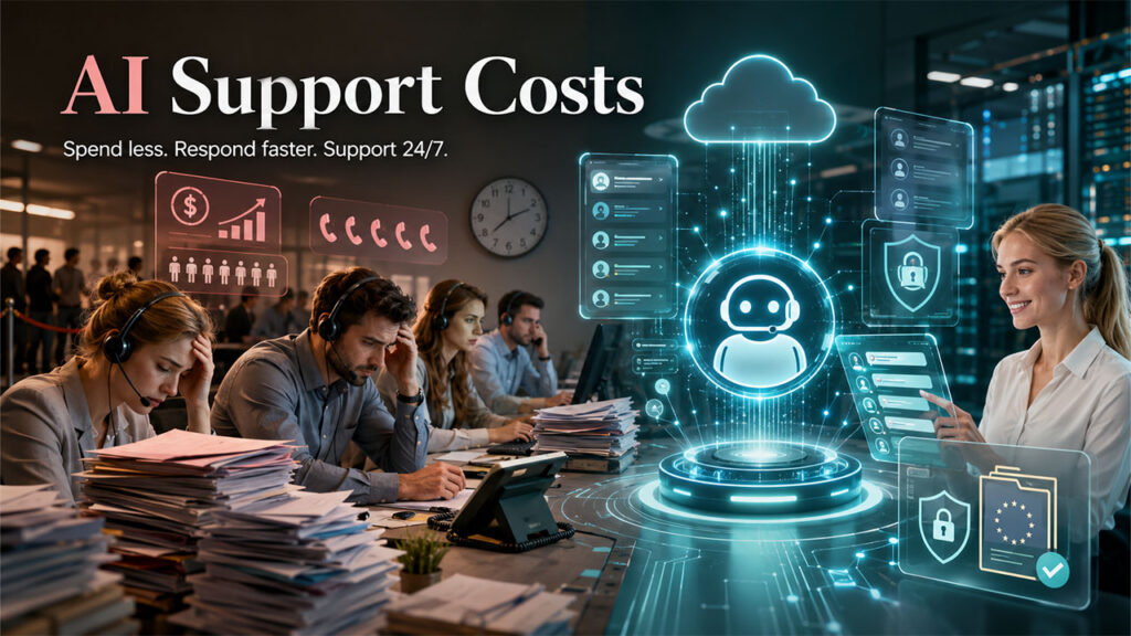 Cost comparison between AI agents and human support teams showing savings in customer service operations