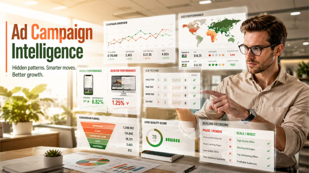 Data-driven performance marketing strategy with creative optimization and campaign analytics dashboard