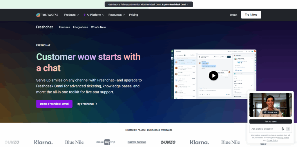 Freshchat AI chat platform for customer engagement and support automation