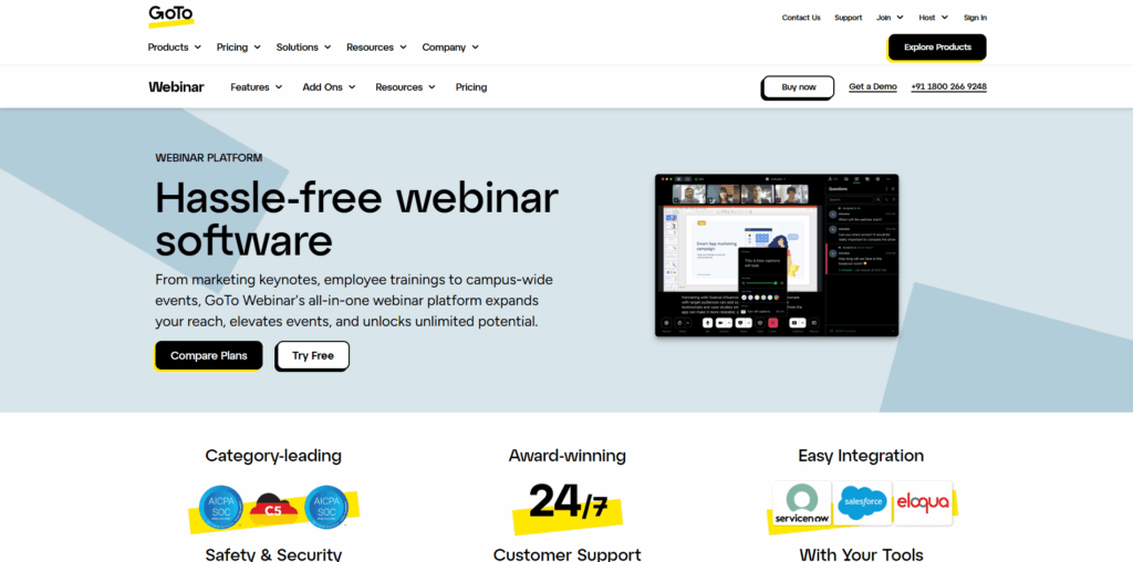 GoTo Webinar platform for hosting online events and generating business leads