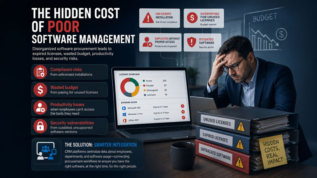 CRM integration highlighting the hidden costs of poor software management, including unused licenses, compliance risks, and security issues