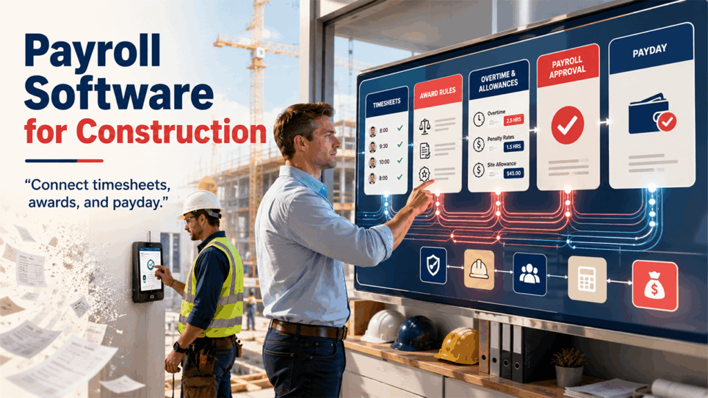 Construction payroll software automating award calculations, overtime, allowances, and STP reporting