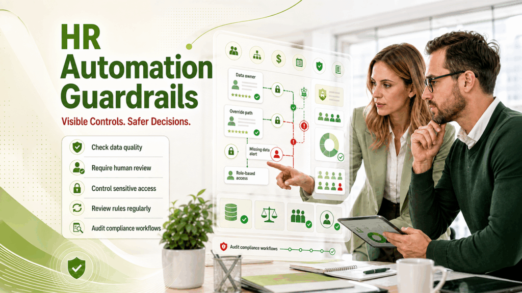 HR automation map highlighting data guardrails visibility, compliance checks, and workflow controls