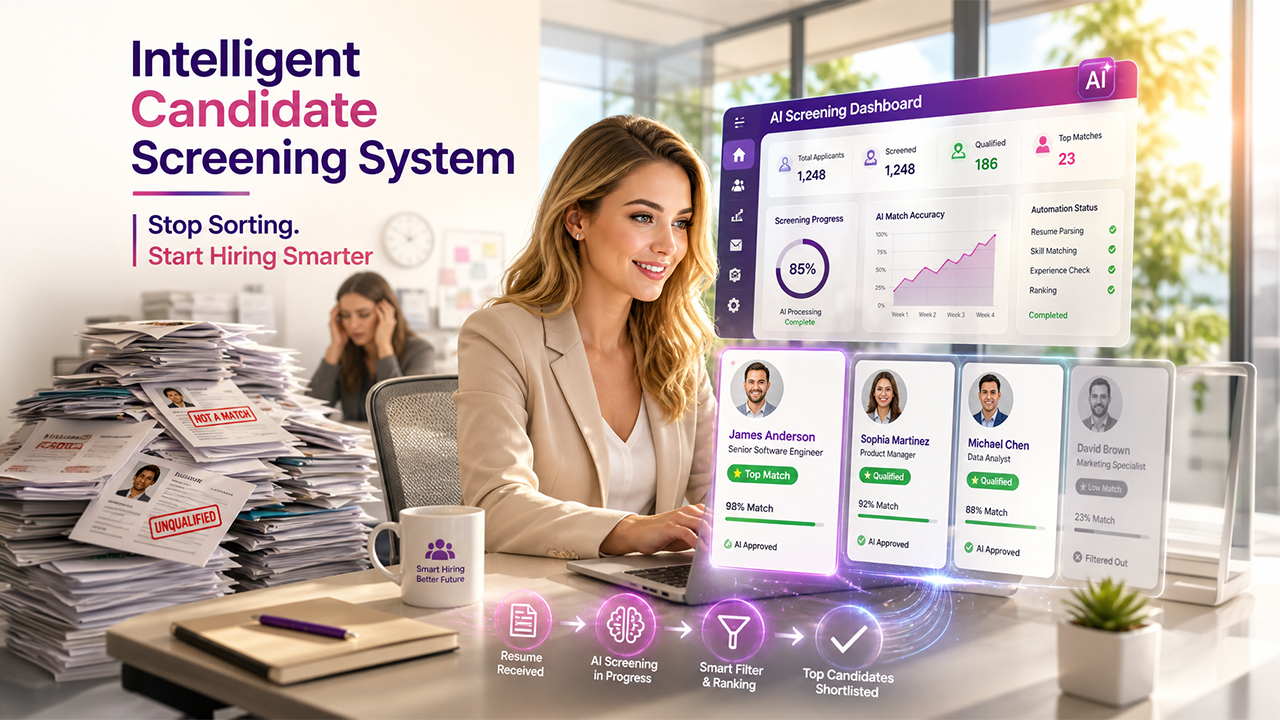 Intelligent screening system automating candidate evaluation and recruitment workflow