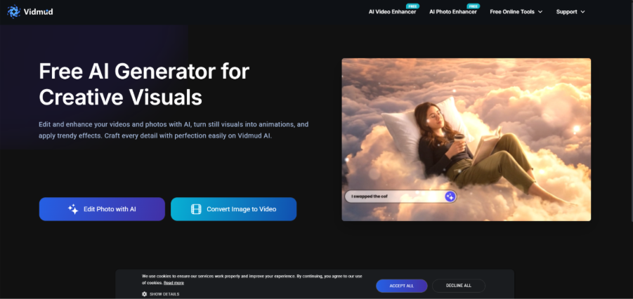Vidmud AI Video Enhancer helps users upscale video to 4K online with artificial intelligence for sharper and clearer results