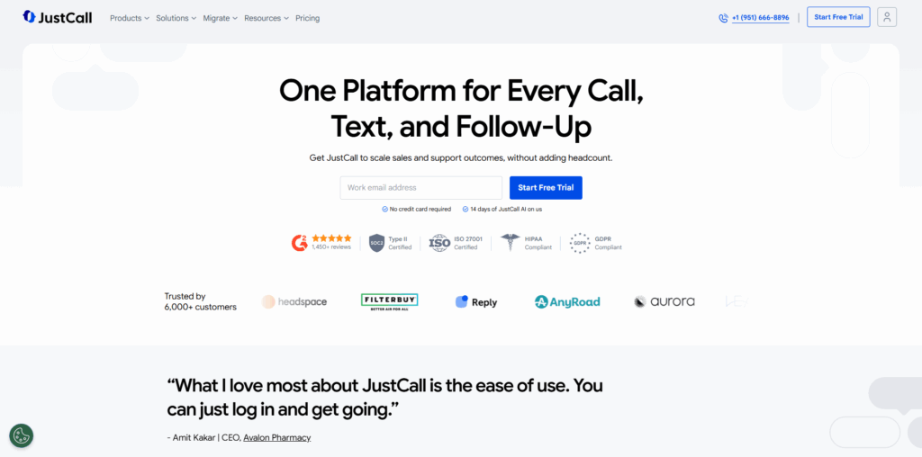 JustCall local presence dialer with SMS sequences for multi-region sales engagement