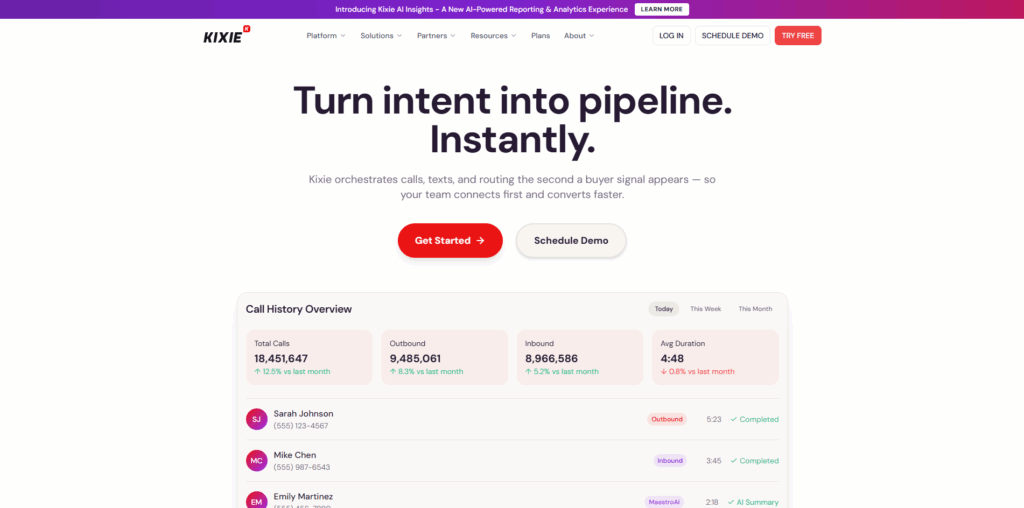 Kixie CRM-embedded local presence dialing software for outbound sales workflows