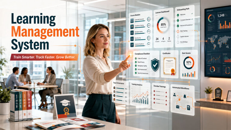 Learning Management System dashboard used for employee training and online course management