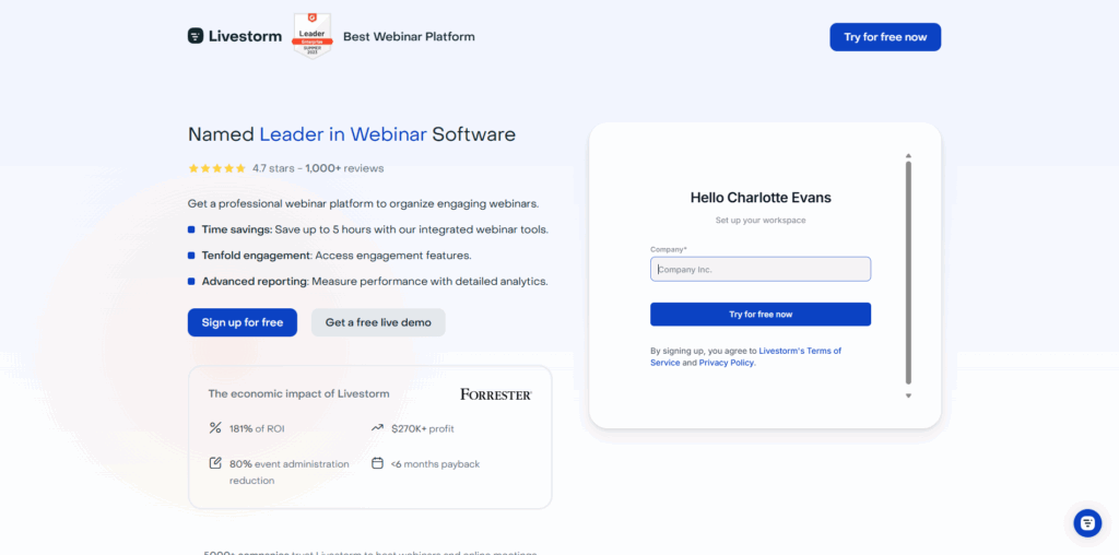 Livestorm webinar platform for SaaS product demos and lead generation