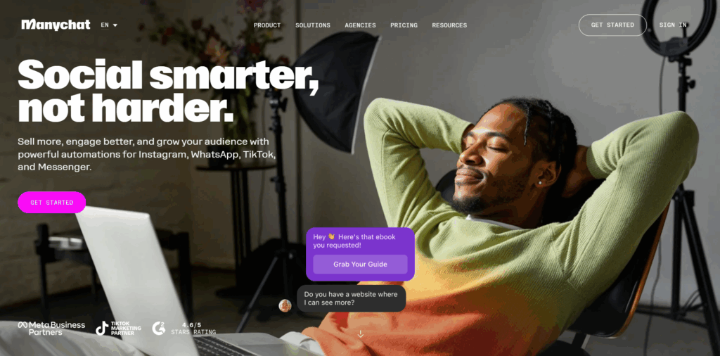 ManyChat chatbot platform for social media and website customer messaging