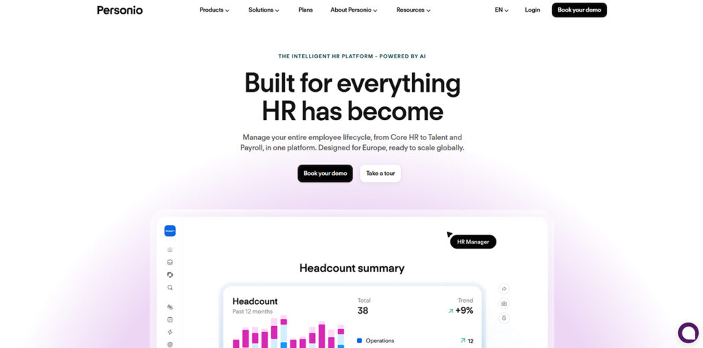 Personio HR software dashboard for mid-market companies managing employee records and HR workflows