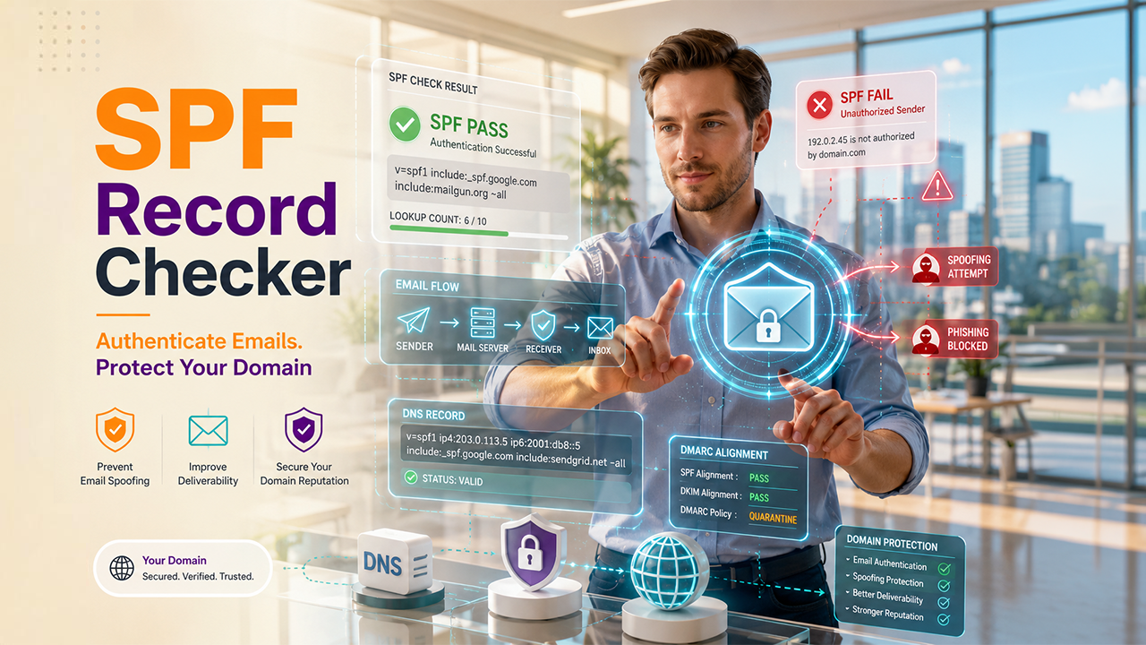 SPF record checker tool validating DNS settings to improve email deliverability and prevent spoofing