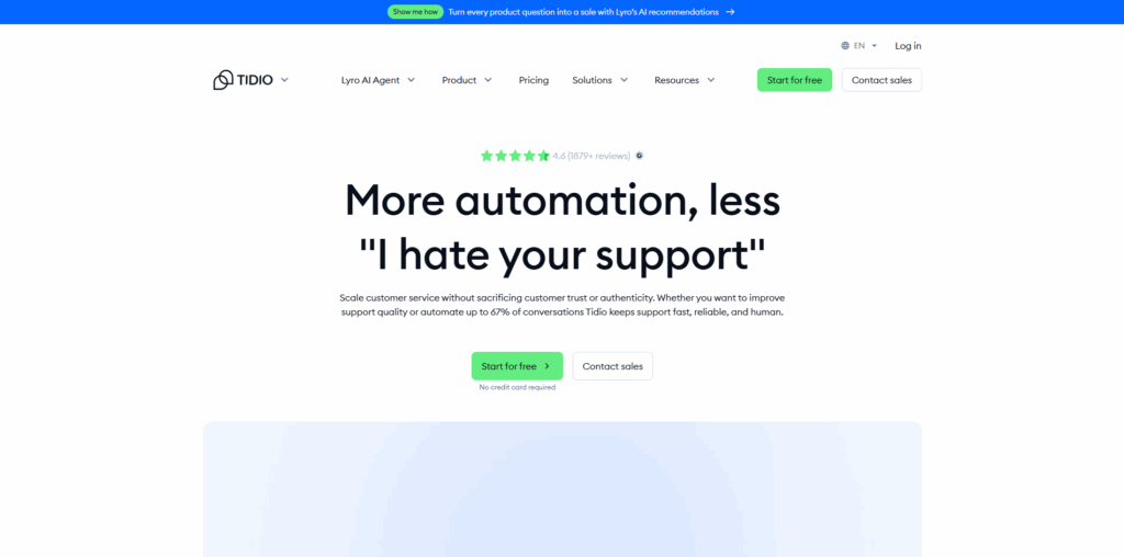 Tidio website chatbot solution for small business customer support and automation